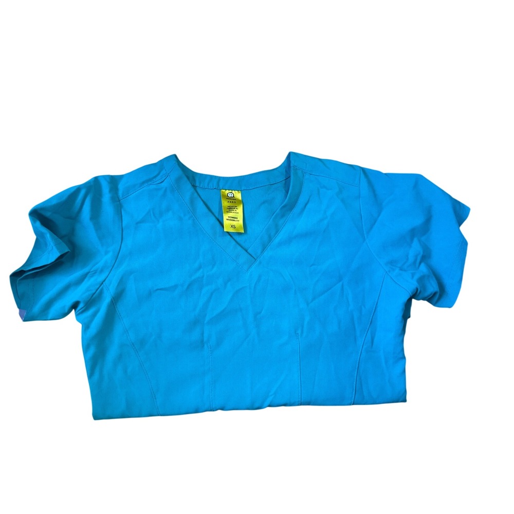 WonderWink Aero Womens Modern Fit V-Neck Scrub Top Turquoise Blue XS